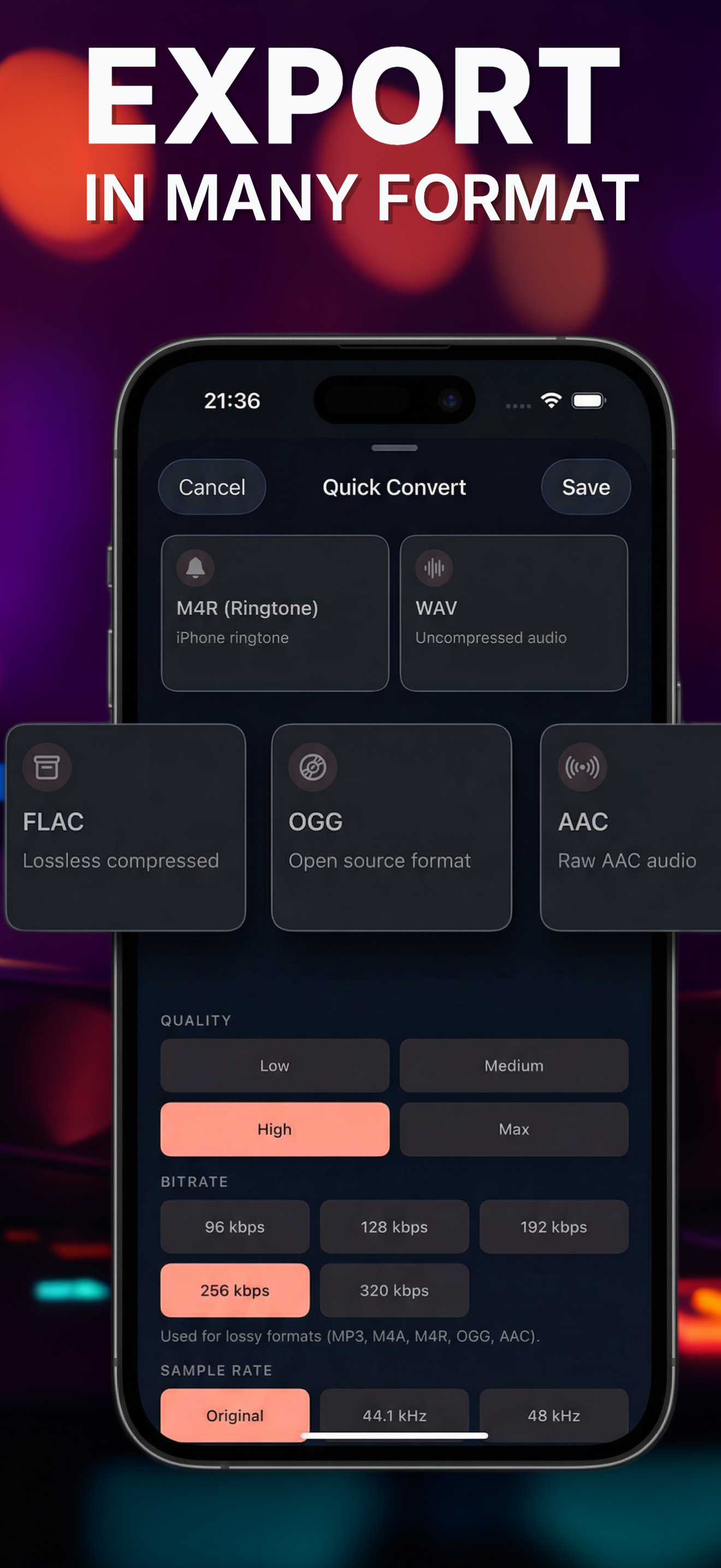 Clipex export formats screen